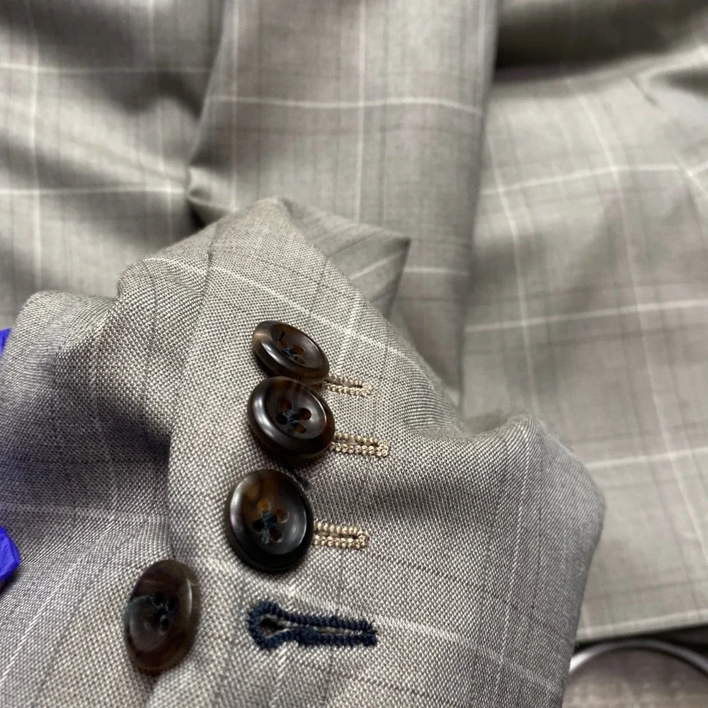 Holland & Sherry Blazer Mens 38R Grey Windowpane Pop Art Comic Lining Sport Coat